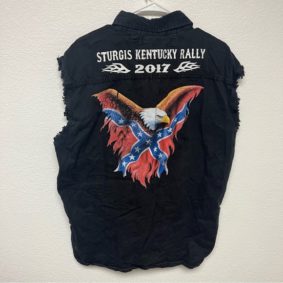 Sturgis Kentucky Rally 2017 Motorcycle Biker Denim Vest Button Down men's size L - Picture 1 of 5
